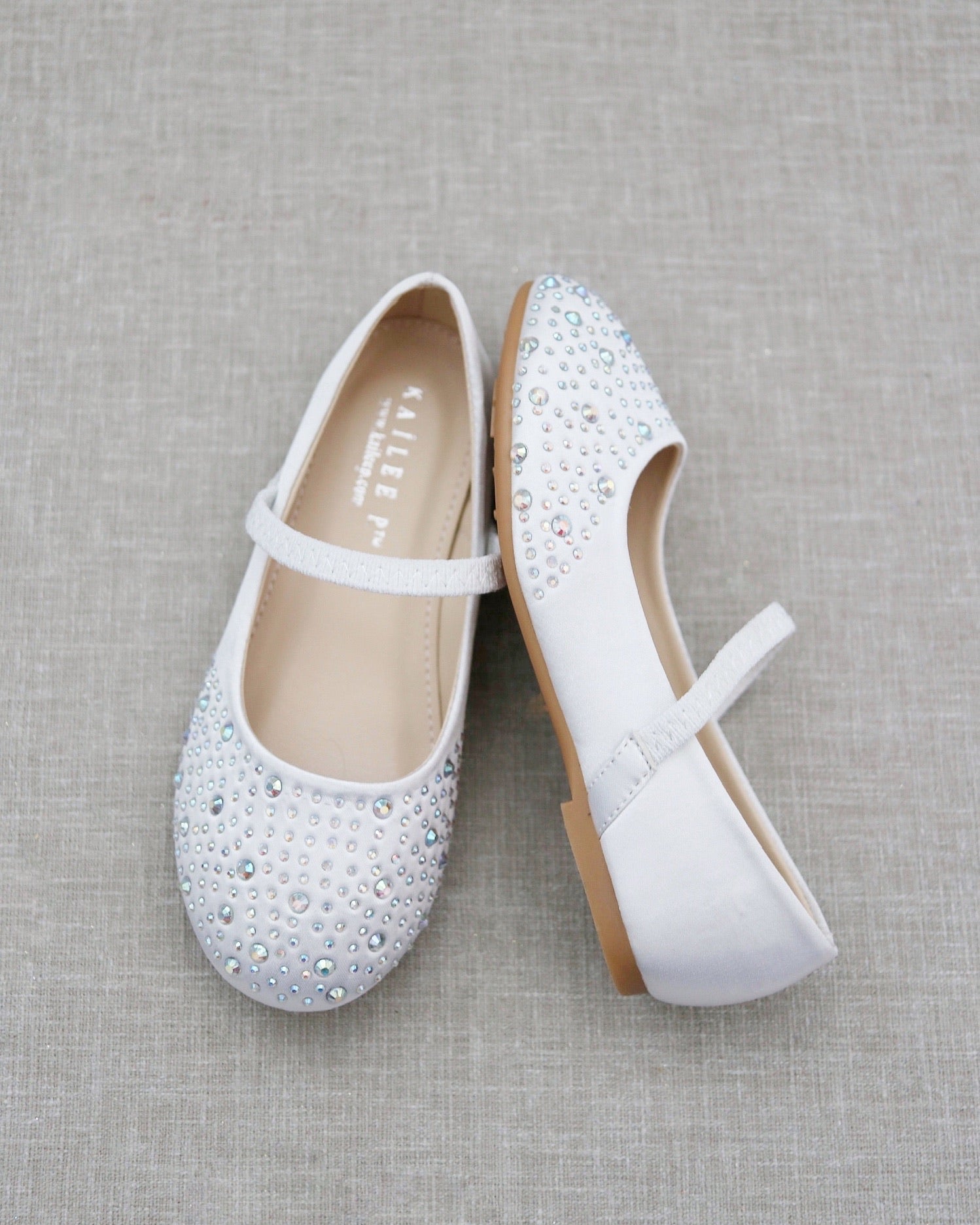 Satin Mary Jane Flats With Rhinestones Embellishment
